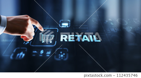 Retail concept marketing channels E-commerce Shopping automation on virtual screen Retail concept marketing channels E-commerce Shopping automation on virtual screen 112435746
