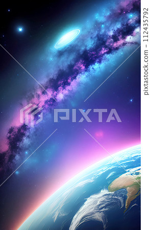 fantastic bright illustration of deep space and distant planets, background, color graphics, AI generation 112435792