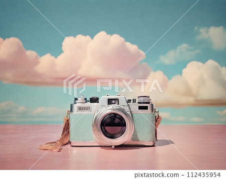 Vintage film camera. Retro-toned image. Vintage film camera. Retro-toned image. 112435954