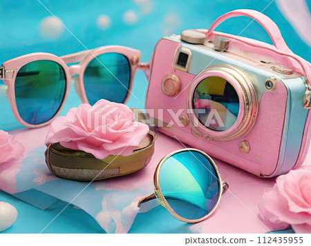 Vintage film camera. Retro-toned image. 112435955