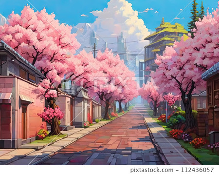 Scenic nature view painting. Beautiful landscape art. 112436057