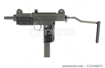 Submachine gun, closeup. 3D rendering 112436073