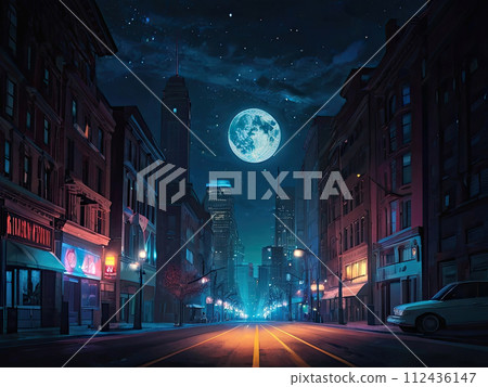 Urban street view painting. Beautiful landscape art. 112436147