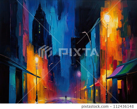 Urban street view painting. Beautiful landscape art. 112436148