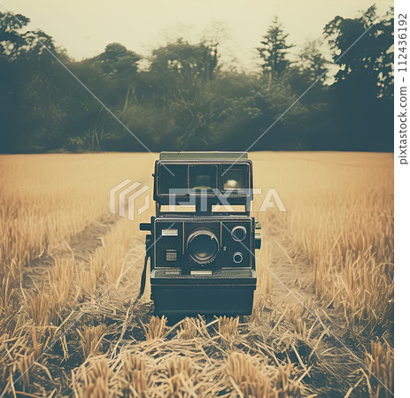 Vintage film camera. Retro-toned image. 112436192