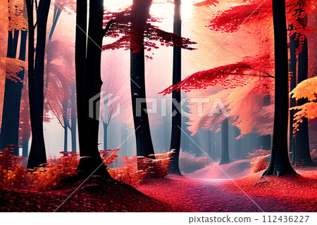 Scenic nature view painting. Beautiful landscape art. Scenic nature view painting. Beautiful landscape art. 112436227