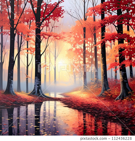 Scenic nature view painting. Beautiful landscape art. Scenic nature view painting. Beautiful landscape art. 112436228