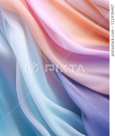Background mock up with satin smooth fabric exhibits lovely wave like texture in pastel hues with copy space for web design, banner, business concept 112436467