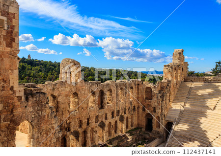 Odeon of Herodes Atticus is a stone Roman theatre structure located on the southwest slope of the Acropolis of Athens, Greece Odeon of Herodes Atticus is a stone Roman theatre structure located on the southwest slope of the Acropolis of Athens, Greece 112437141