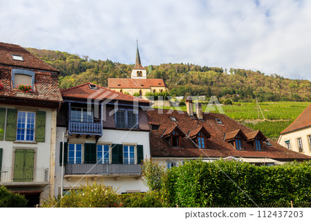 View of Ligerz town in canton of Bern, Switzerland 112437203