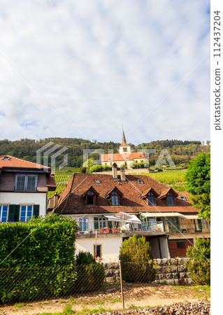 View of Ligerz town in canton of Bern, Switzerland View of Ligerz town in canton of Bern, Switzerland 112437204
