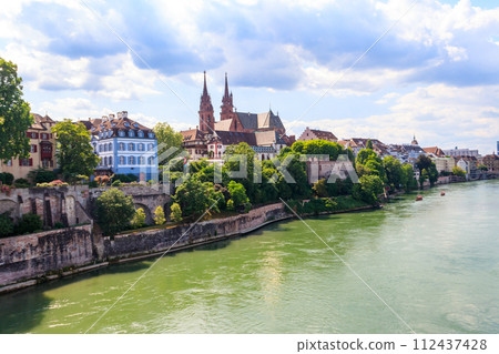 Beautiful panoramic view of Basel city and the Rhine river in Switzerland 112437428