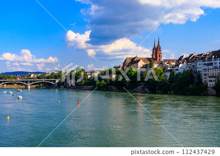 Beautiful panoramic view of Basel city and the Rhine river in Switzerland Beautiful panoramic view of Basel city and the Rhine river in Switzerland 112437429