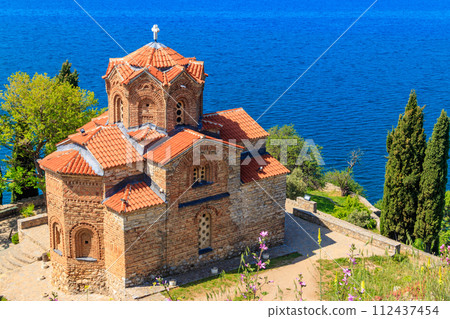 View of Church of St. John at Kaneo and Lake Ohrid in the city of Ohrid, North Macedonia View of Church of St. John at Kaneo and Lake Ohrid in the city of Ohrid, North Macedonia 112437454