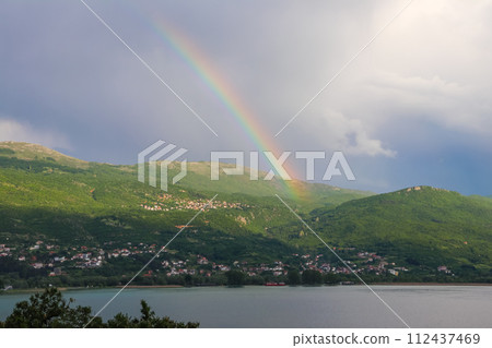 Beautiful rainbow over Lake Ohrid in Ohrid, North Macedonia Beautiful rainbow over Lake Ohrid in Ohrid, North Macedonia 112437469