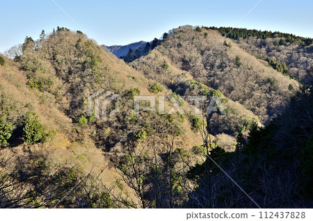 View of Mt. Nemuro bathed in the morning sun from Mt. Mt. Oyama in Tanzawa 112437828