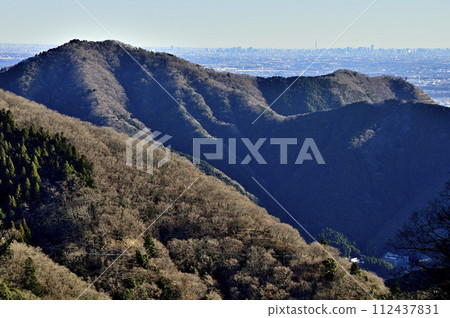 從丹澤物美山口欣賞日出時的宗州阿爾卑斯山和東京晴空塔 從丹澤物美山口欣賞日出時的宗州阿爾卑斯山和東京晴空塔 112437831