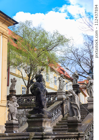 Stairway with baroque statues near Loreta Monastery in Prague, Czech Republic 112437894