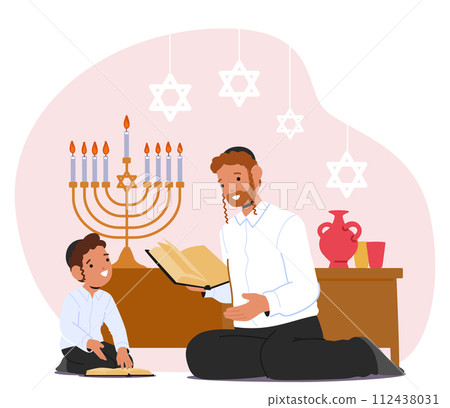Jewish Child Boy Character Diligently Engage In Torah Study, Guided By Teacher, Immersing In The Sacred Teachings 112438031
