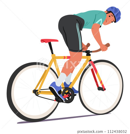 Dedicated Sportsman Cyclist, Skillfully Maneuvers Bike, Pedaling With Precision And Determination, Vector Illustration 112438032