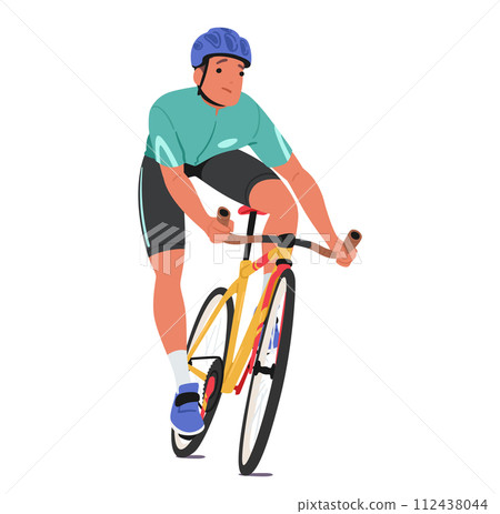 Sportsman Cyclist, Brows Up And Lips Downturned, Pedals Fiercely, His Face A Portrait Of Determination With Frustration 112438044