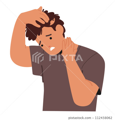 Man With Alopecia Areata Has Patchy Hair Loss, Showcasing Smooth, Bald Spots Amidst His Remaining Hair Vector Man With Alopecia Areata Has Patchy Hair Loss, Showcasing Smooth, Bald Spots Amidst His Remaining Hair Vector 112438062