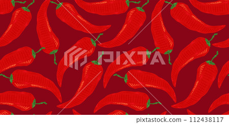 Vector seamless pattern of vintage chilli pattern. 112438117