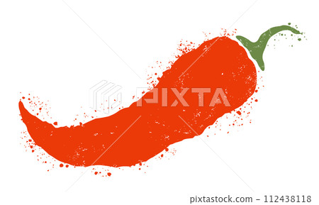 Vector vintage illustration of chilli pepper. Vector icon of red chili pepper. Hot spicy 112438118