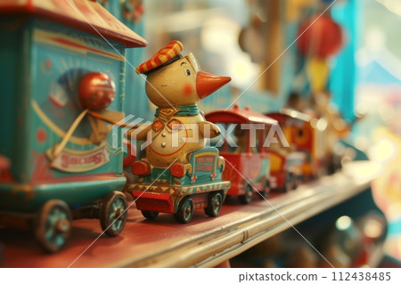 A variety of children's toys scattered on shelves , children's playroom A variety of children's toys scattered on shelves , children's playroom 112438485