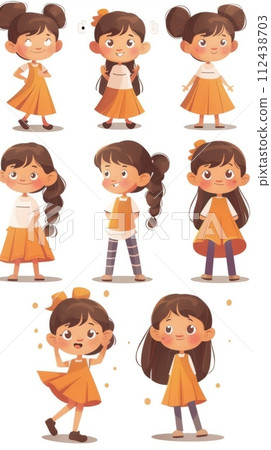 Character illustration of a young girl in different poses on a white background 112438703