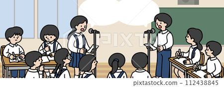Vector illustration of students debating in the classroom Vector illustration of students debating in the classroom 112438845