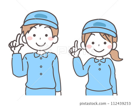 身穿工作服的男女半身像,指向 1 身穿工作服的男女半身像,指向 1 112439253