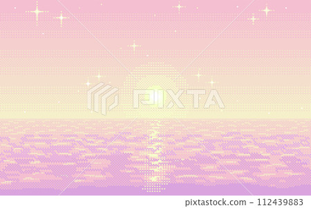 <Pixel Art> Beautiful nostalgic pixel art background of the starry twilight sky and sea 112439883