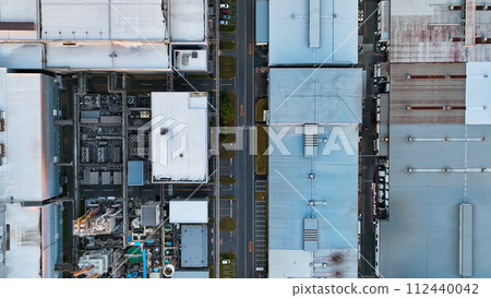 Aerial drone shot of industrial area 112440042