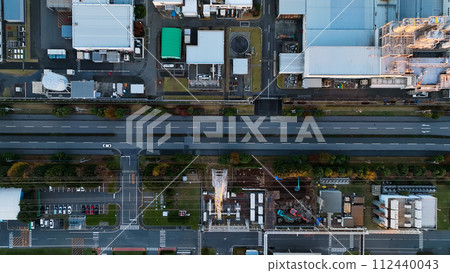 Aerial drone shot of industrial area Aerial drone shot of industrial area 112440043