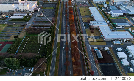 Aerial drone shot of industrial area Aerial drone shot of industrial area 112440050