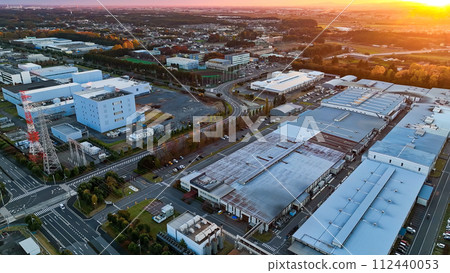 Aerial drone shot of industrial area Aerial drone shot of industrial area 112440053