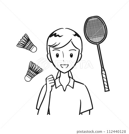 Badminton club/Badminton/Female students working hard at club activities (line drawing) 112440128