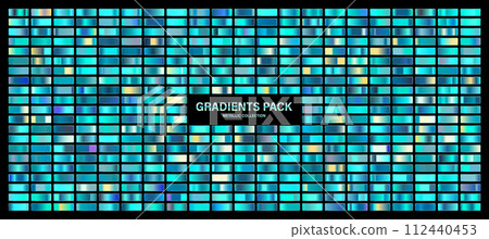 Blue, azure glossy gradient, metal foil texture. Color swatch set. Collection of high quality gradients. Shiny metallic background. Design element. Vector illustration Blue, azure glossy gradient, metal foil texture. Color swatch set. Collection of high quality gradients. Shiny metallic background. Design element. Vector illustration 112440453