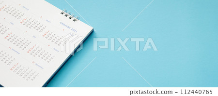 2021 calendar page on blue background business planning appointment meeting concept 112440765