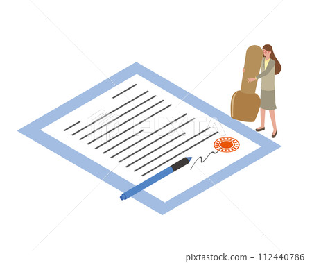 A woman stamping a contract 112440786