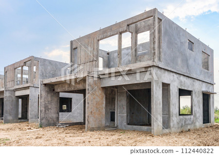 construction residential new house with prefabrication system in progress at building site 112440822