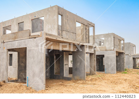 construction residential new house with prefabrication system in progress at building site 112440823