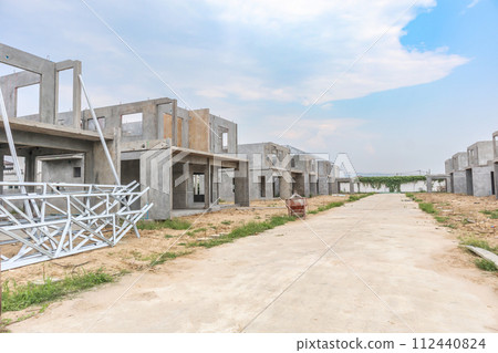 construction residential new house with prefabrication system in progress at building site 112440824