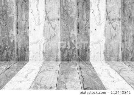 empty wooden planks wall perspective floor room interior background 112440841