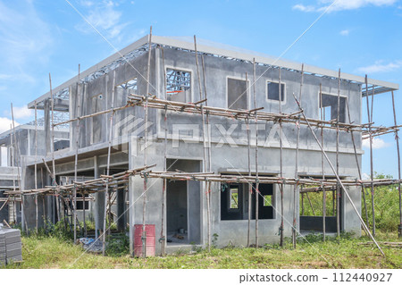 construction residential new house with prefabrication system in progress at building site construction residential new house with prefabrication system in progress at building site 112440927