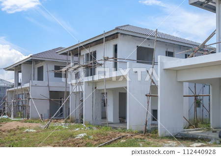 construction residential new house with prefabrication system in progress at building site construction residential new house with prefabrication system in progress at building site 112440928