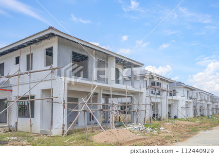 construction residential new house with prefabrication system in progress at building site construction residential new house with prefabrication system in progress at building site 112440929