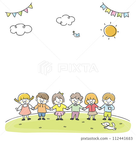 Children holding hands outdoors 112441683