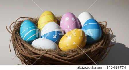 Many patterned easter eggs, generative ai 112441774